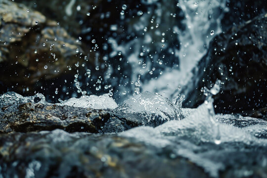 A waterfall with water splashing onto rocks