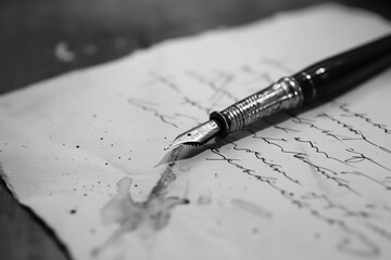 Fototapeta premium A pen is on a piece of paper with some writing on it