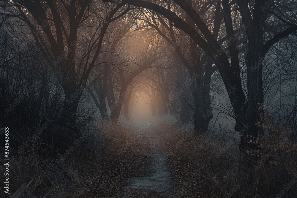 Aufkleber a forest path with trees in the background