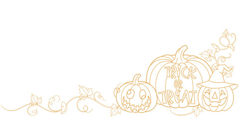 pumpkin halloween line art style illustration. trick or treat background vector