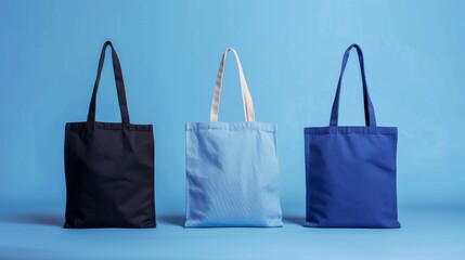Blank tote bag mockup for presentation design, prints, patterns. Blue canvas tote bag 
