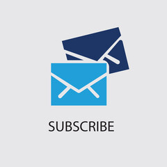 Vector icon illustration of email marketing. Subscription to newsletter, news, offers, promotions. A letter in an envelope. Buttons template. Subscribe, submit. Send by mail. Eps 8