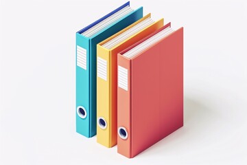 3D Three colorful document binders in blue, yellow, and red.