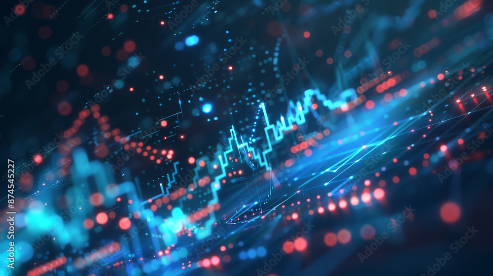 Poster a blue and red line graph with many dots