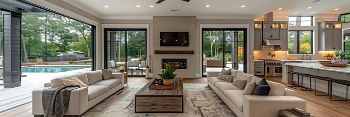  Visualize the interior features of a modern open-tenant home, showcasing popular trends in real estate design