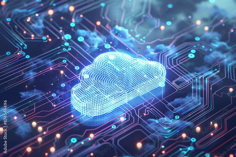 Poster cloud computing concept. technology data center on cloud service. 3d rendering illustration