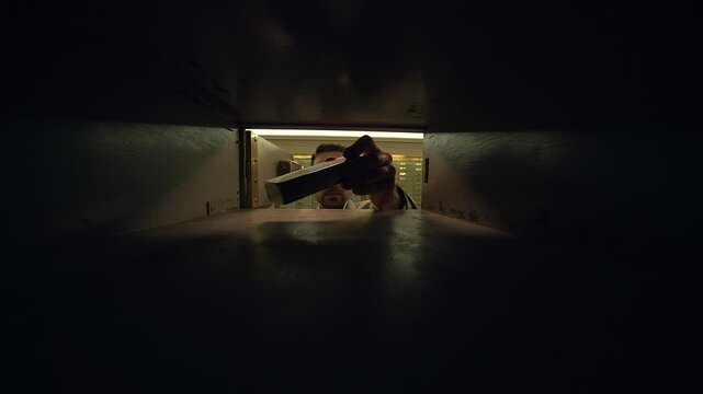 Exploring a secretive storage space filled with hidden lockers and concealed compartments