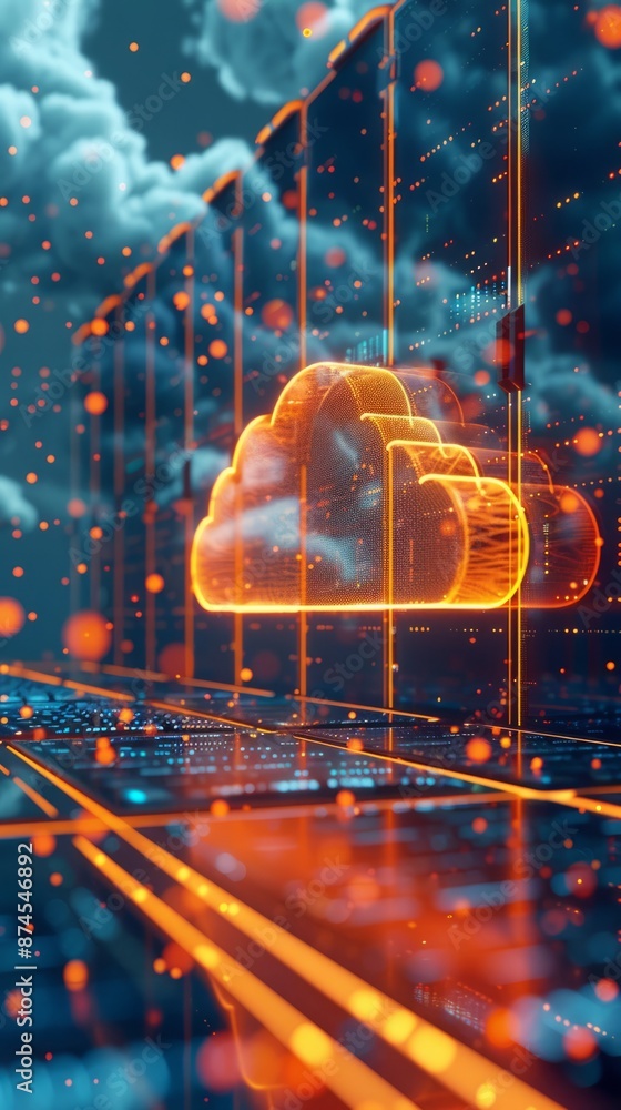 Poster cloud computing concept. technology data center on cloud service. 3d rendering illustration