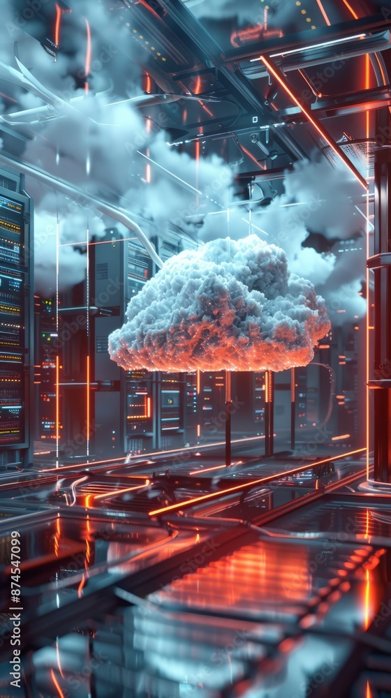 Poster cloud computing concept. technology data center on cloud service. 3d rendering illustration
