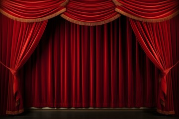 Opulent Theater red velvet curtain. Culture art. Generate Ai