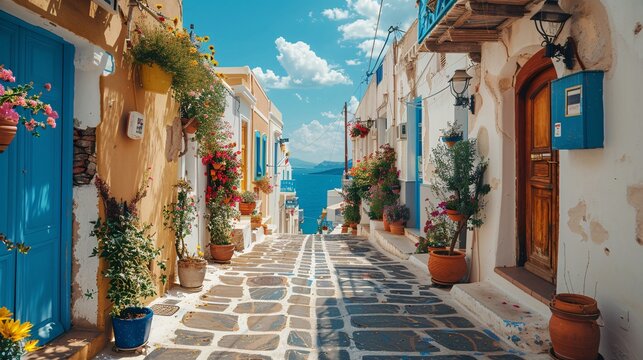 Fototapeta greek harbor street