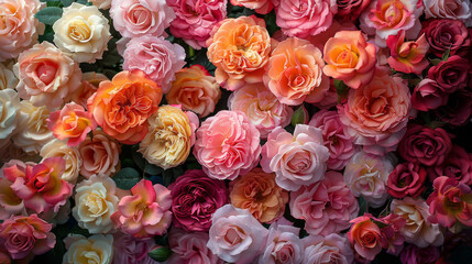 Background made out of a fantasy miracle multi colors bed of roses, 