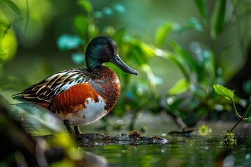 Full body view of Northern Shoveler in natural habitat, full body shot, full body View
