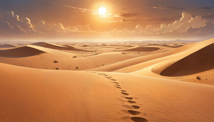 Sunset over sand dunes desert