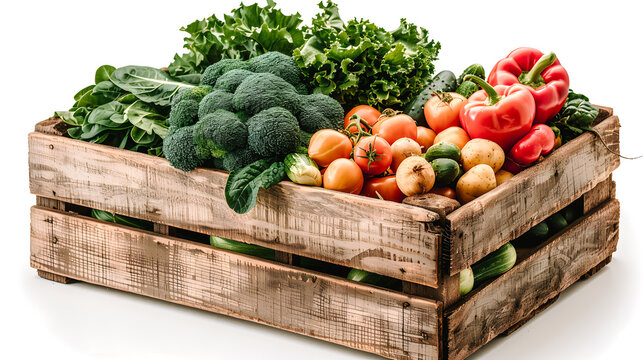 Caisse de l&eacute;gumes frais sur fond blanc