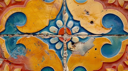 A close-up of a encaustic tile