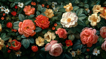 beautiful fantasy vintage wallpaper botanical flower bunch,vintage motif for floral print digital background 