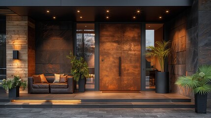 Modern front door with elegant entrance decor, ideal for home design and real estate articles