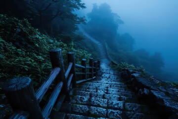 Fototapeta premium An advanced hiking trail system guides adventurers through fantastical Asian landscapes