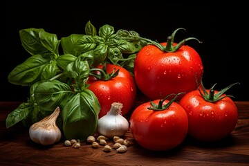 Pungent Tomato garlic basil. Pepper leaf. Generate Ai