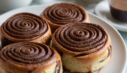 Fototapeta premium closeup of chocolate cinnamon rolls