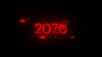 3D rendering 2070 text with screen effects of technological glitches