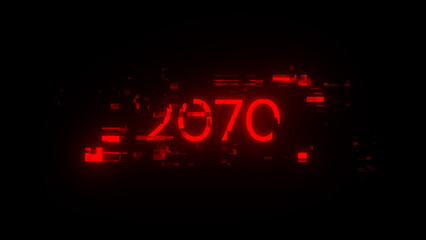 Obraz premium 3D rendering 2070 text with screen effects of technological glitches