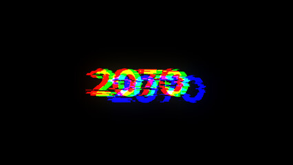 3D rendering 2070 text with screen effects of technological glitches