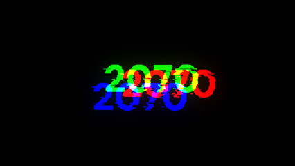 3D rendering 2070 text with screen effects of technological glitches