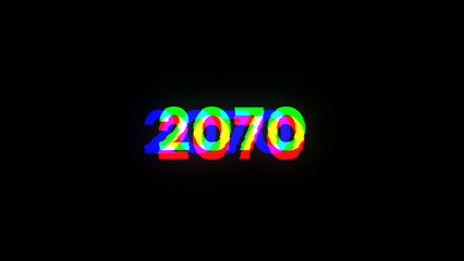 3D rendering 2070 text with screen effects of technological glitches