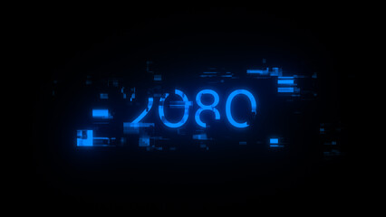 3D rendering 2080 text with screen effects of technological glitches