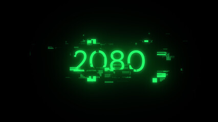 3D rendering 2080 text with screen effects of technological glitches