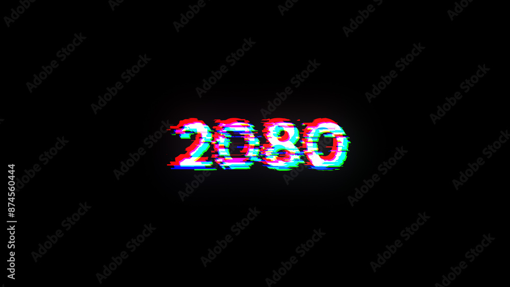 Poster 3d rendering 2080 text with screen effects of technological glitches