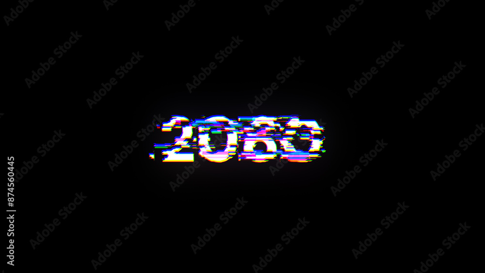 Poster 3d rendering 2080 text with screen effects of technological glitches