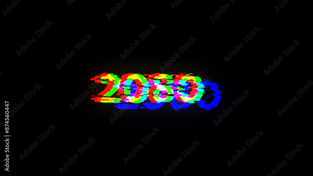 Poster 3d rendering 2080 text with screen effects of technological glitches