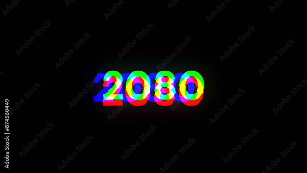 Poster 3d rendering 2080 text with screen effects of technological glitches