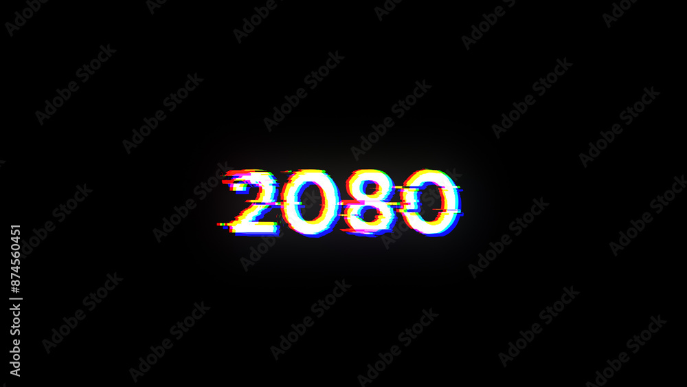 Poster 3d rendering 2080 text with screen effects of technological glitches