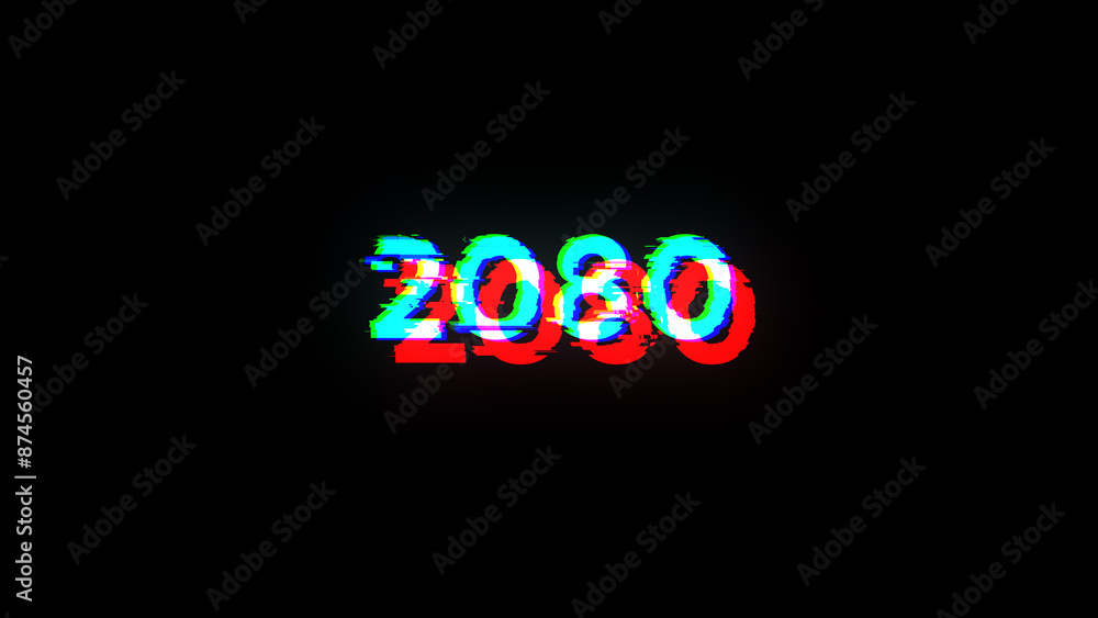 Poster 3d rendering 2080 text with screen effects of technological glitches