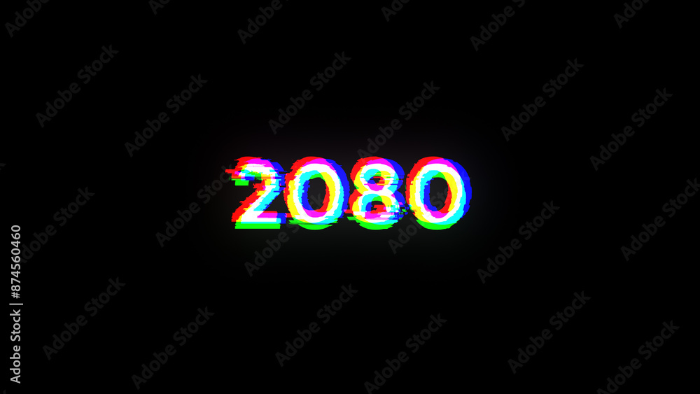 Poster 3d rendering 2080 text with screen effects of technological glitches