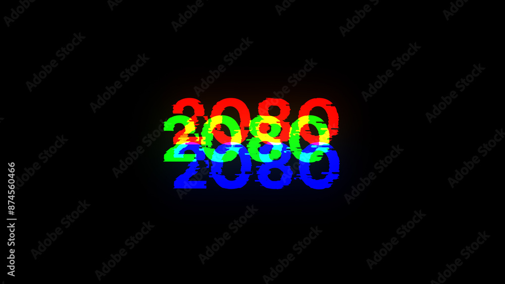 Aufkleber 3d rendering 2080 text with screen effects of technological glitches