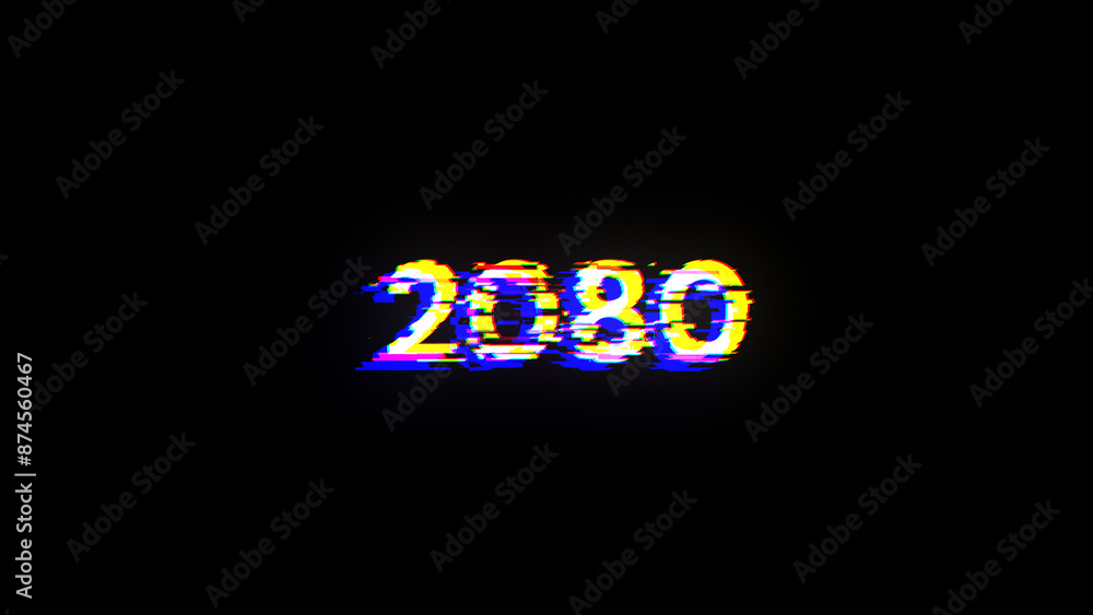 Poster 3d rendering 2080 text with screen effects of technological glitches