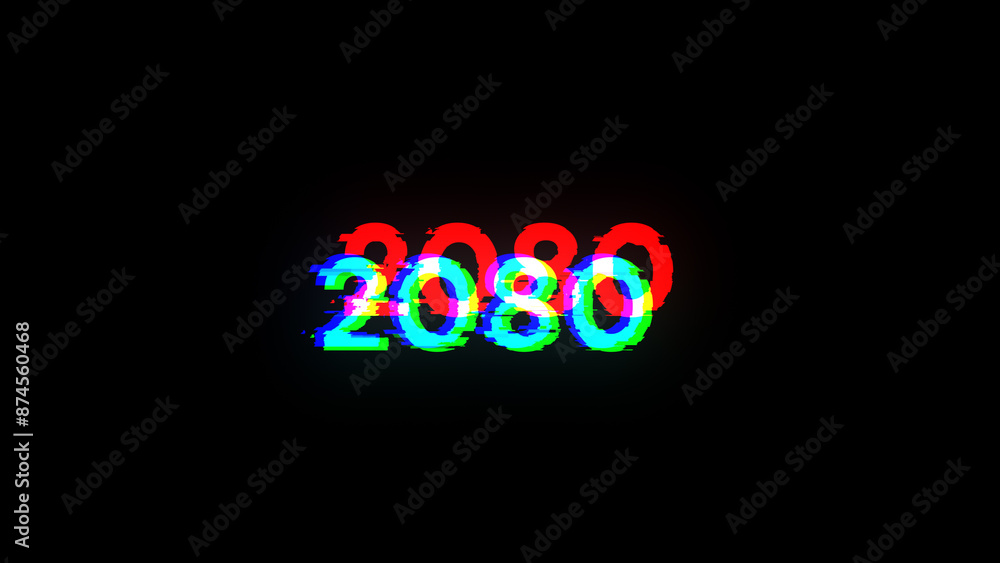 Poster 3d rendering 2080 text with screen effects of technological glitches