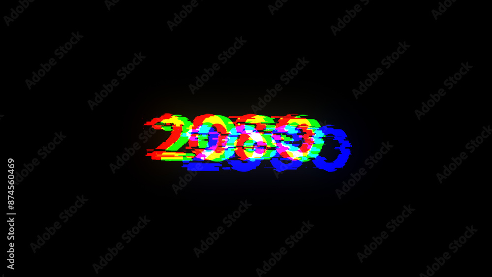 Poster 3d rendering 2080 text with screen effects of technological glitches