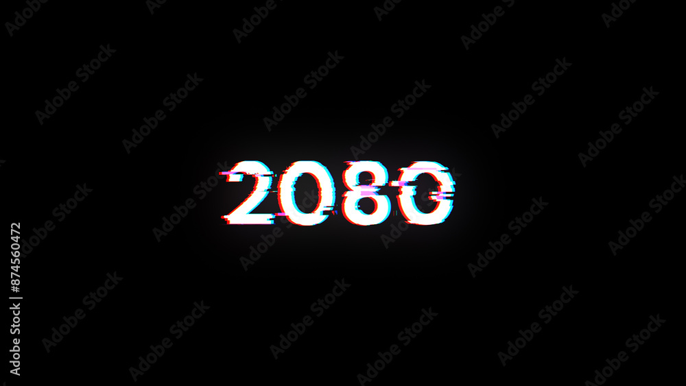 Poster 3d rendering 2080 text with screen effects of technological glitches