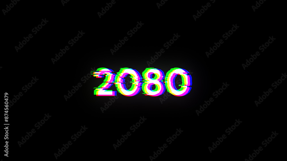 Poster 3d rendering 2080 text with screen effects of technological glitches