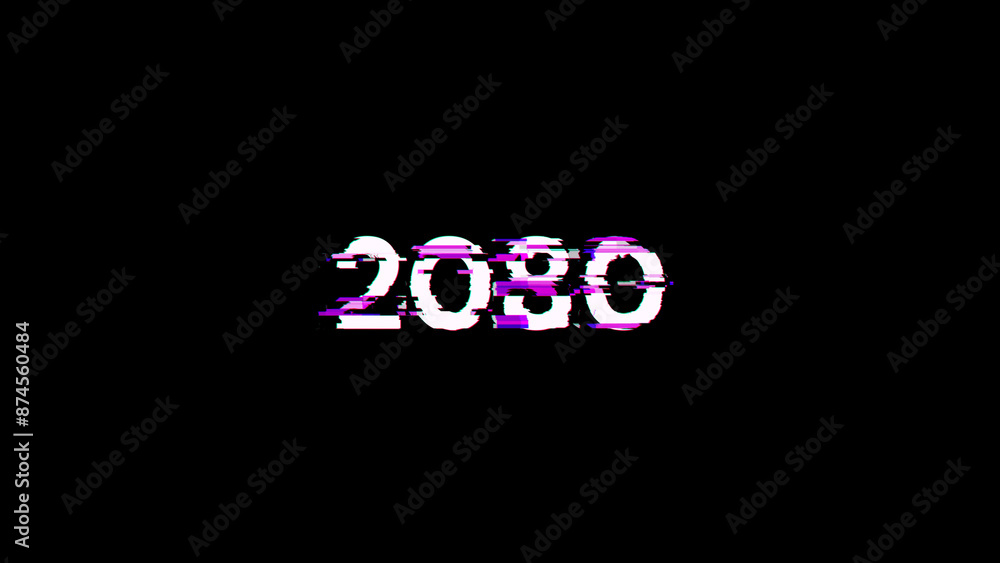 Poster 3d rendering 2080 text with screen effects of technological glitches