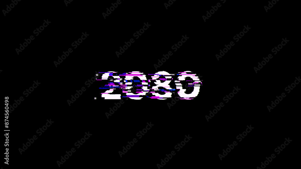 Poster 3d rendering 2080 text with screen effects of technological glitches