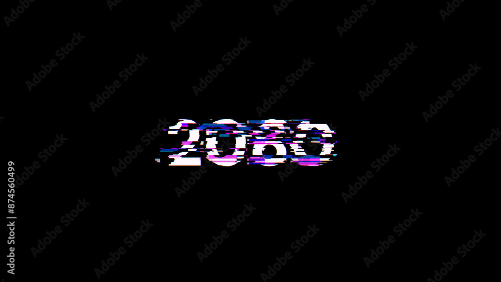 Poster 3d rendering 2080 text with screen effects of technological glitches