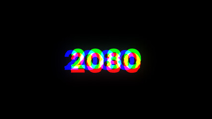 3D rendering 2080 text with screen effects of technological glitches
