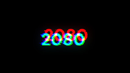 3D rendering 2080 text with screen effects of technological glitches